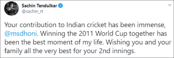 சச்சின் டெண்டுல்கர் வாழ்த்து